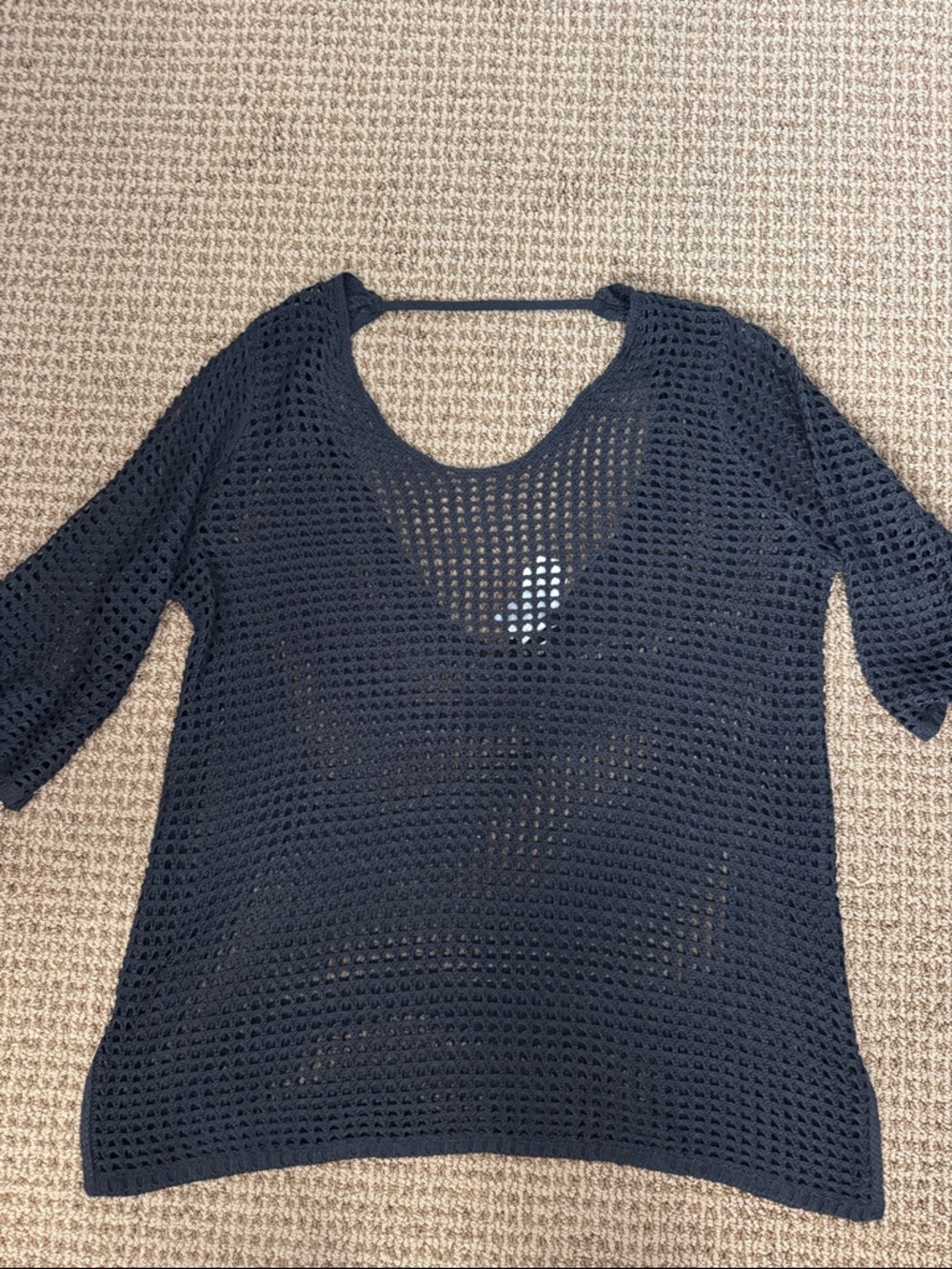 Cover Up - Black Open-Knit V-Neck Swimsuit Cover Up
